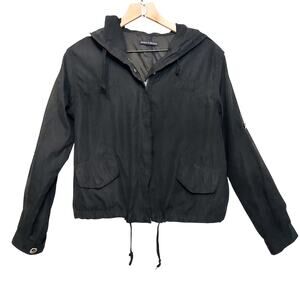 Brandy Melville Lightweight Windbreaker Black Zip Up Hooded Cropped Jacket